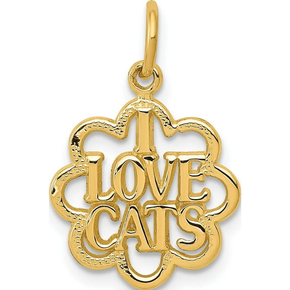 14K Yellow Gold I Love Cats Charm (14 X 14) Made In United States c1887