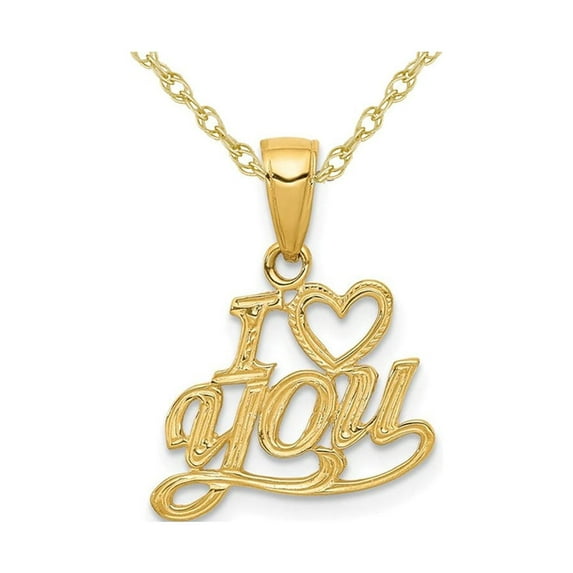 Gem & Harmony 14K Yellow Gold - I Love You - Pendant Necklace Charm with Chain for Women
