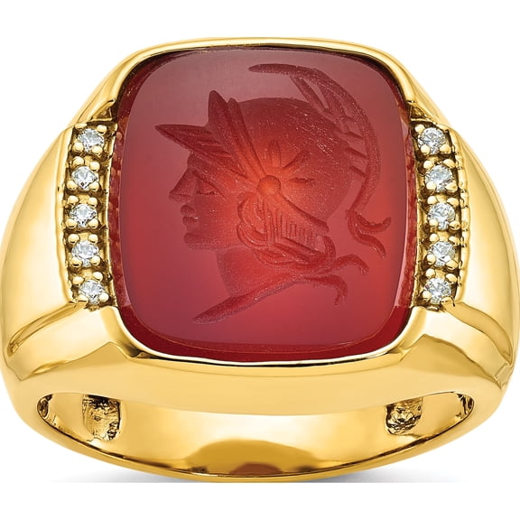 Jewelry by Sweet Pea 14K Yellow Gold IB Goodman 14K Mens Cushion Carnelian and 1/10 carat Diamond Complete Ring