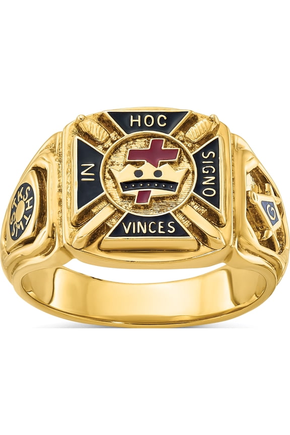 14K Yellow Gold Ibgoodman Men's Polished And Textured With Multi-Color Enamel Knights Templar Masonic Ringsize 10 (Width 14.3) - Jbsp