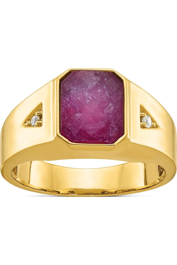 14K Yellow Gold IB Goodman 14K Mens Octagon Ruby Doublet Stone and 1/20 carat Diamond Complete Ring