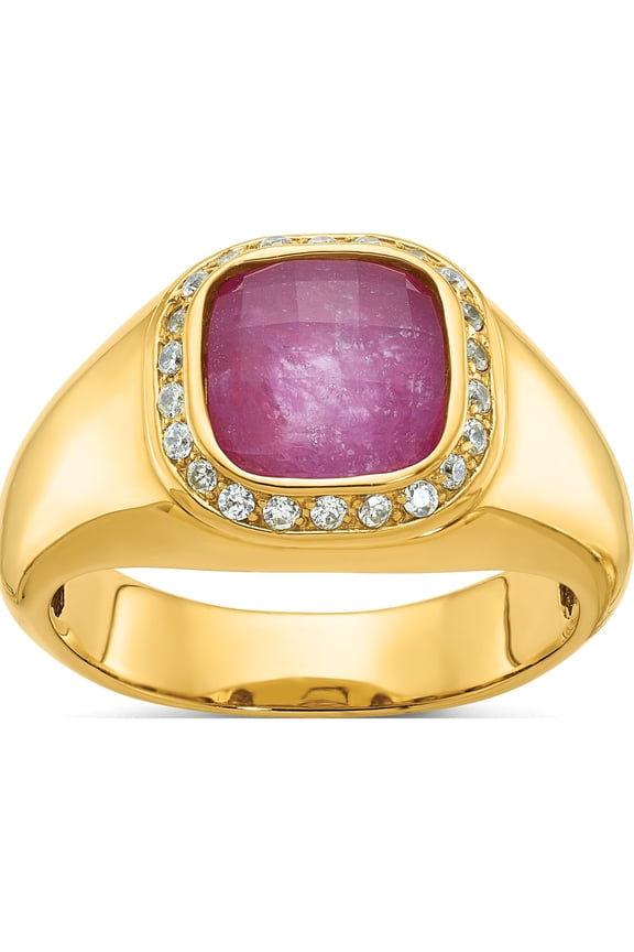 14K Yellow Gold IB Goodman 14K Mens Cushion Ruby Doublet Stone and 1/5 carat Diamond Complete Ring