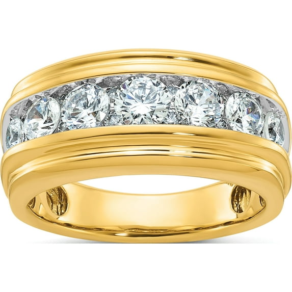 14K Yellow Gold Ibgoodman With White Rhodium Men's Polished And Grooved 2 Carat Aa Quality Diamond Ringsize 10 - Jbsp