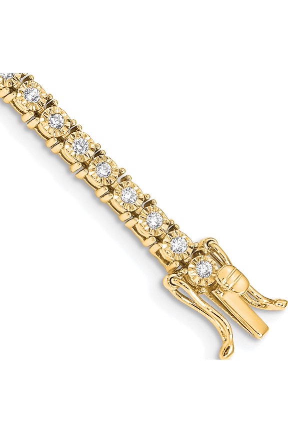 14K Yellow Gold Illusion Setting Diamond Bracelet (Width 4) (Length 7) - Jbsp