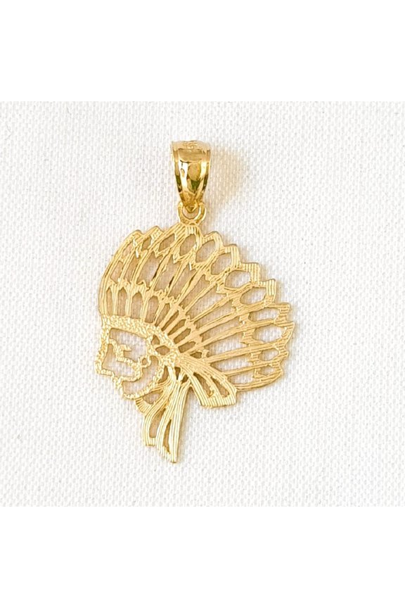 14K Yellow Gold Indian Chief Pendant