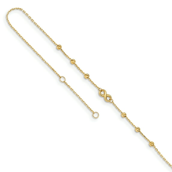 14K Yellow Gold Infinity Symbol with 1In Extender Cable Chain Anklet