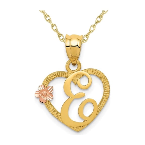14K Yellow Gold Initial -E- Heart Necklace Pendant Charm with Chain for Women