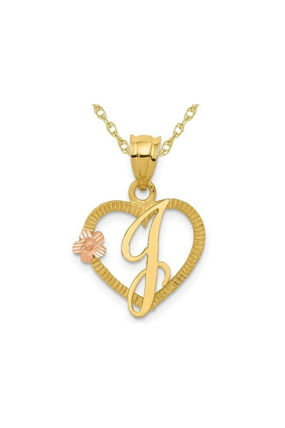 14K Yellow Gold Initial -J- Heart Necklace Pendant Charm with Chain for Women