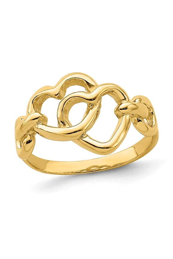 14K Yellow Gold Interlocked Heart Promise Ring