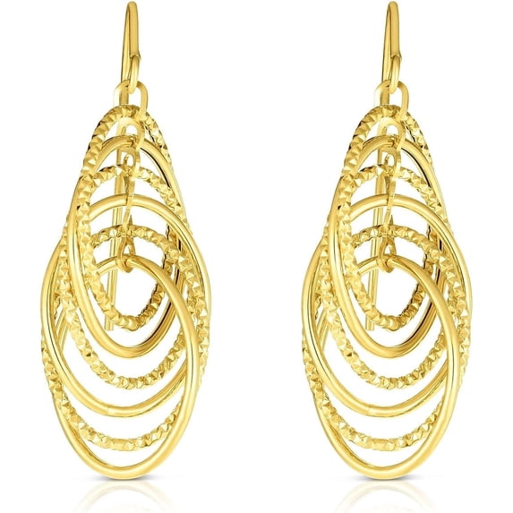 14K Yellow Gold Interlocking Diamond Cut Multi-Layered Dangle Earring