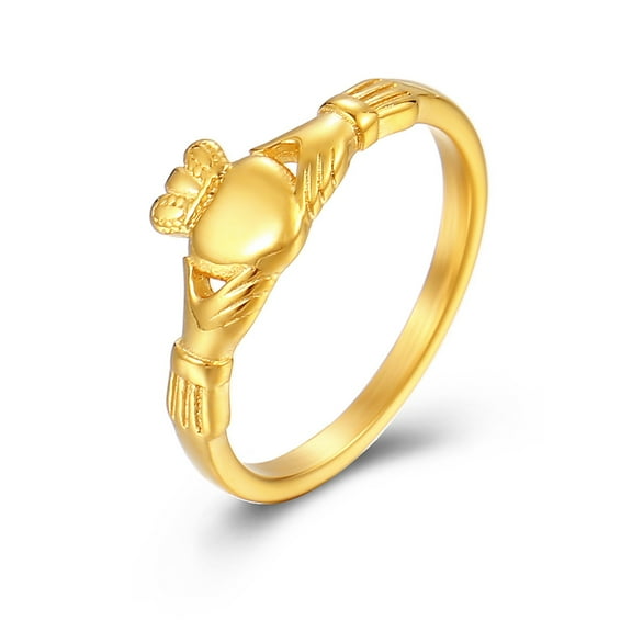 14K Yellow Gold Irish Claddagh Ring Heart Crown Wedding Promise Band for Women Men Couple, lover Size 5-9