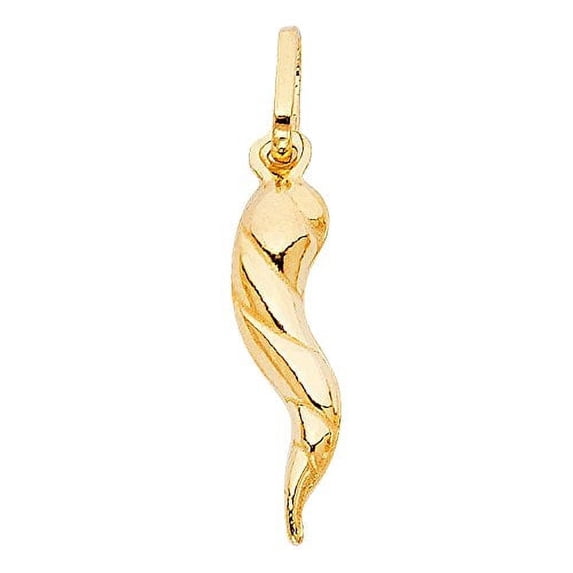 14K Yellow Gold Italian Horn Charm Pendant - Twisted Cornicello Fortune Dangle Pendant - Ward Off the Evil Eye - Traditional Fine Jewelry for Men & Women - Perfect Gift for All Occasions