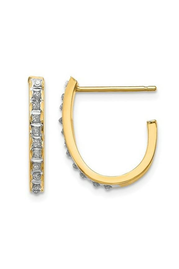 14K Yellow Gold J Hoop Earrings with Diamond Accents