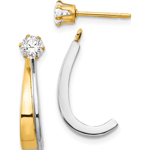 14K Yellow Gold J Hoop With Rhodium And Cz Earring Jacket (23 X 4) Made In United States ye1085