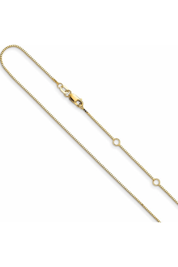 14K Yellow Gold .85mm Box 1in+1in Adjustable Chain