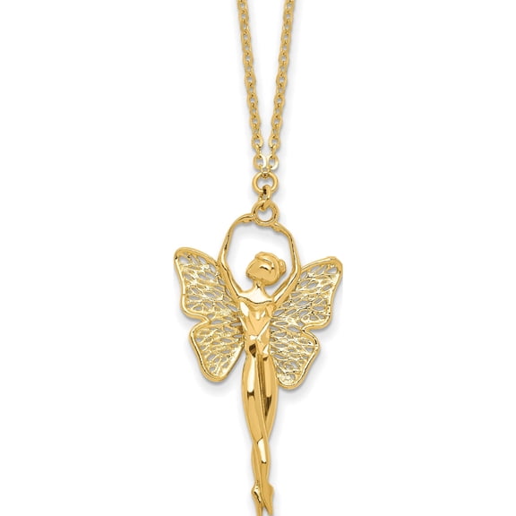 14K Yellow Gold Jbsp's Polished And Filigree Fairy Necklace (18 X 15.75) Made In Italy lf1581-18