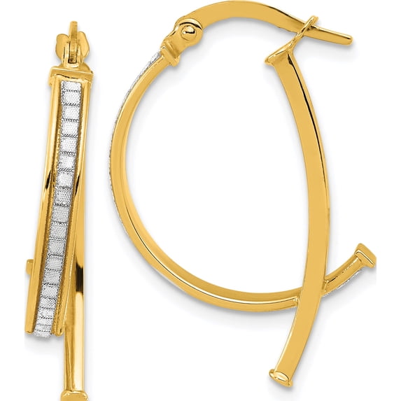14K Yellow Gold Jbsp's Polished Glitter Infused Hoop Earrings Made In Italy le2201