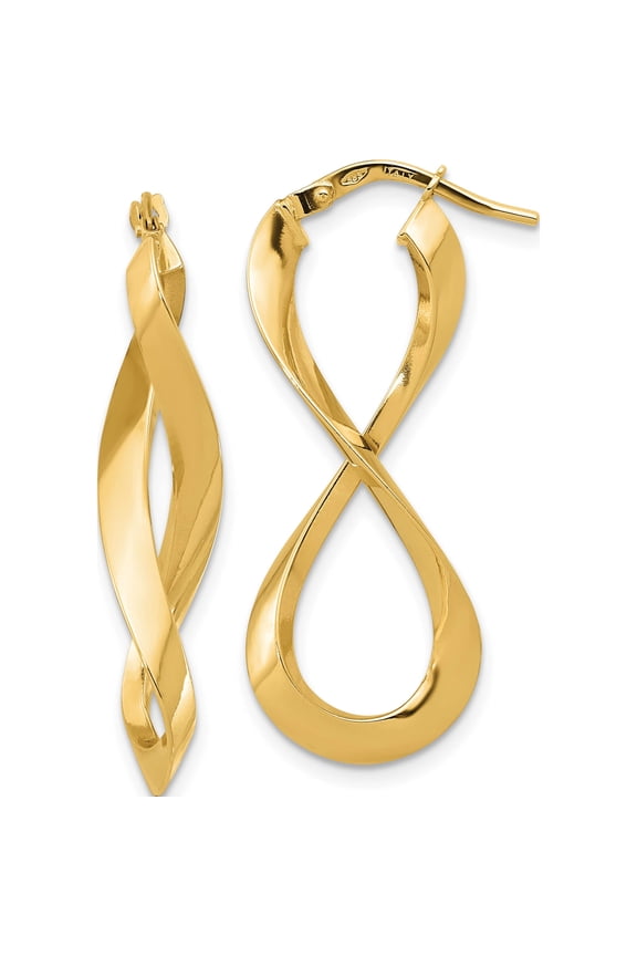 14K Yellow Gold Jbsp's Polished L&R Eternity Hoop Earrings (13.75 X 13.37) Made In Italy le2168