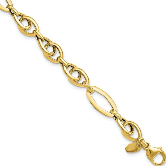 14K Yellow Gold Jbsp's Polished Textured Fancy Link Bracelet (7.75 X 8.25) Made In Italy lf1553-7.75