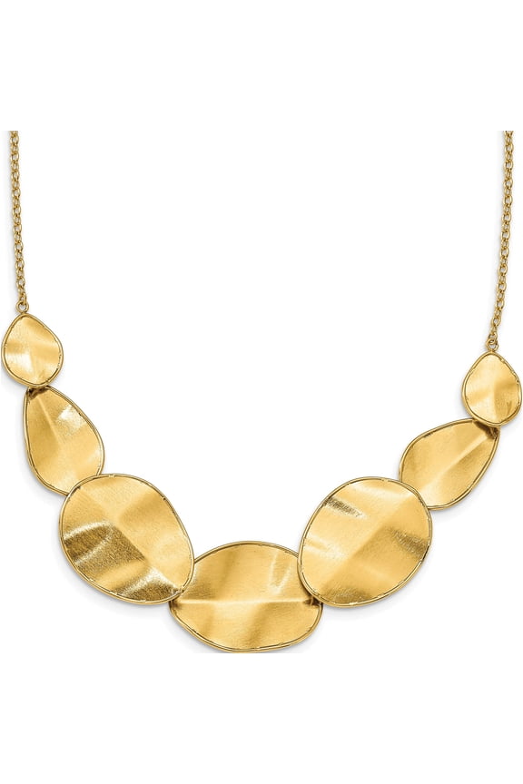 14K Yellow Gold Polished Textured Leaf Element 16.5 inch with 2inch extender Necklace
