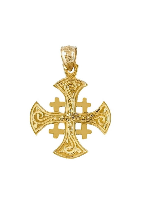 14K Yellow Gold Jerusalem Cross Pendant