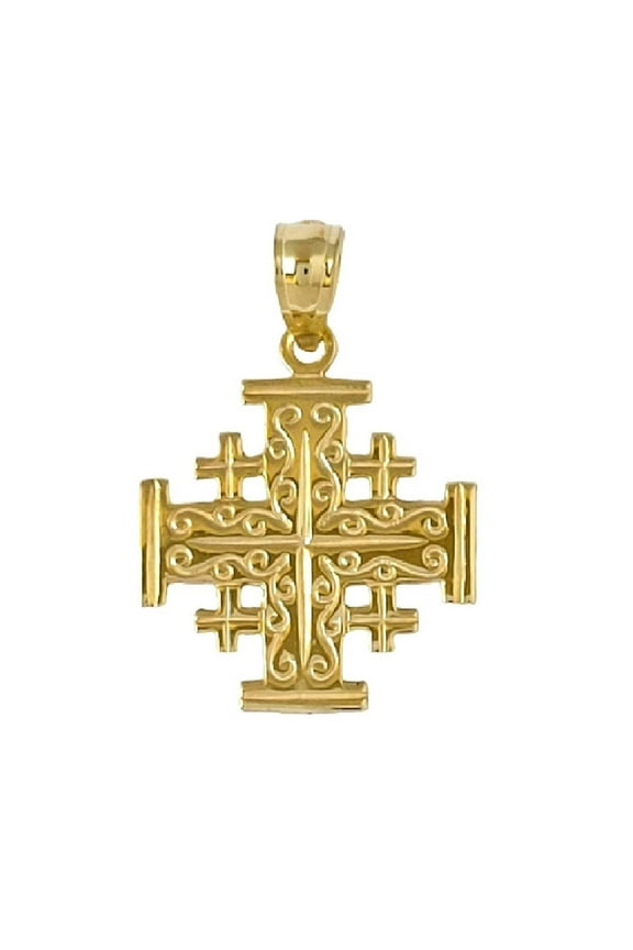 14K Yellow Gold Jerusalem Cross Pendant