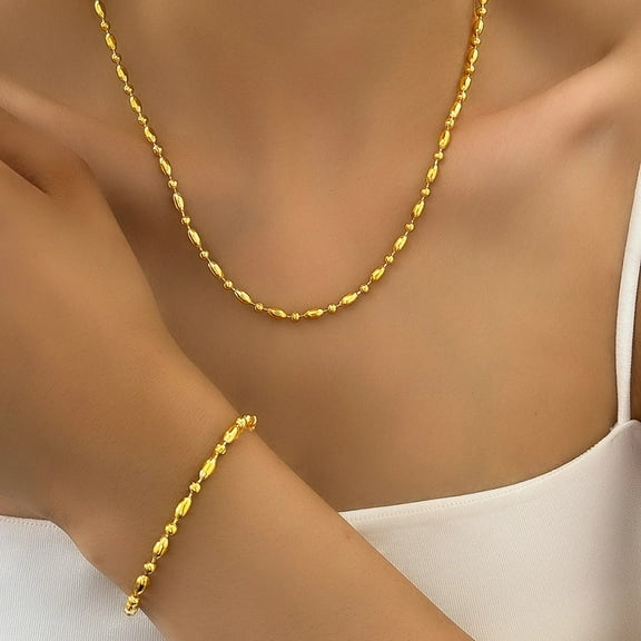 14K Yellow Gold Jewelry Set New Style Bracelet Necklace Trendy minimalist style Fine Bead Chain Jewelry Set For Women Jewelry
