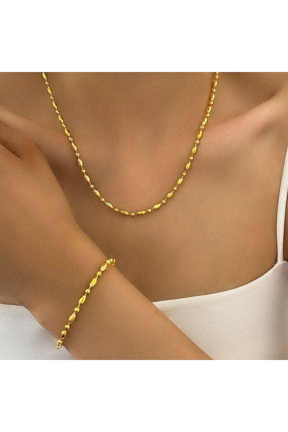 14K Yellow Gold Jewelry Set New Style Bracelet Necklace Trendy minimalist style Fine Bead Chain Jewelry Set For Women Jewelry