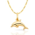 thumbnail image 1 of 14K Yellow Gold Jumping Dolphin Prosperity Charm Pendant with 1.2mm Figaro 3+1 Chain Necklace - 16", 1 of 4