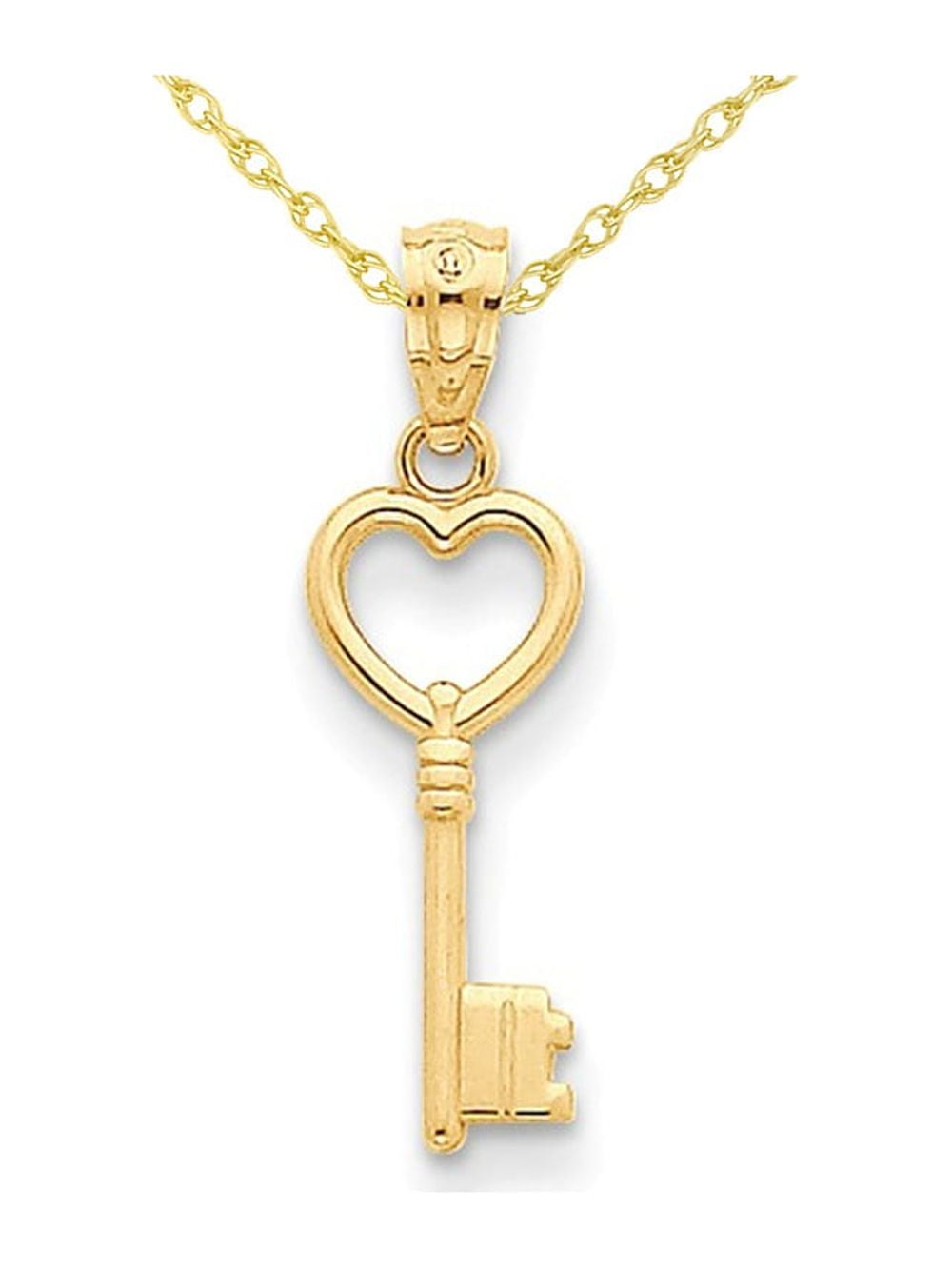 Gold Heart Key Necklace Open Heart Key Pendant 14K Gold 