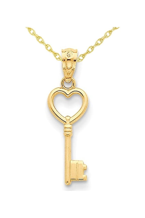 Gem & Harmony 14K Yellow Gold Key Heart Pendant Necklace with Chain for Women