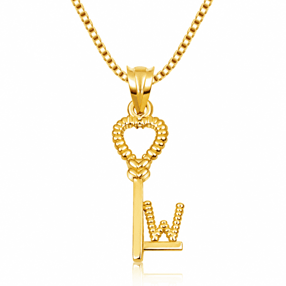 14K Yellow Gold Key Letter Love Pendant Necklace Initial W (20 INCHES ...