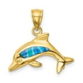 thumbnail image 1 of 14K Yellow Gold Lab Created Opal Dolphin Pendant, 1 of 1