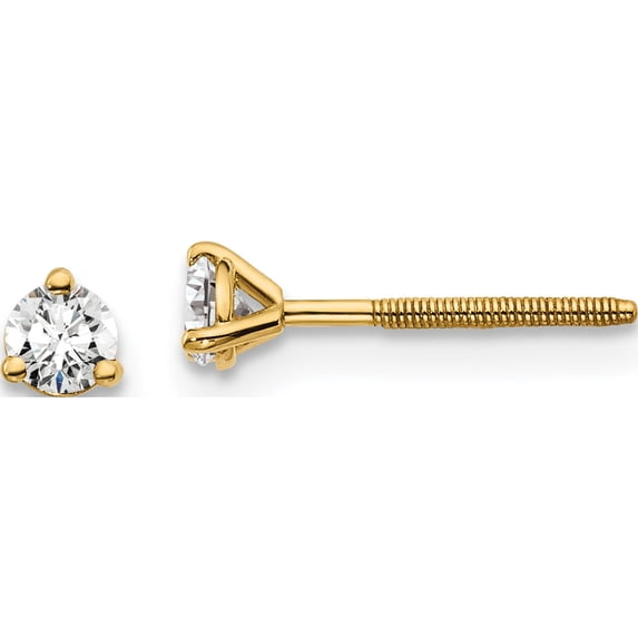 14K Yellow Gold Lab Grown Diamond 1/5Ctw Cert. Vs/Si, D E F, 3 Prg Screwbk Earrin Made In United States em1007s-020c-ld