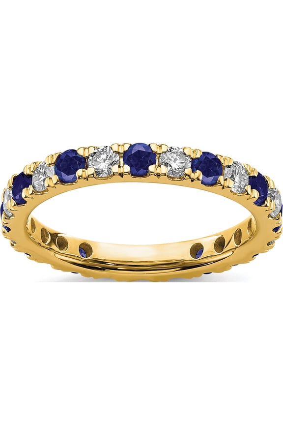 14K Yellow Gold Lab Grown Diamond Si1/Si2 G H I & Cr Blue Sapp Eternity Band (2 X 2.65) (Size 7.5) Made In India et0048-csa-070-75ylg