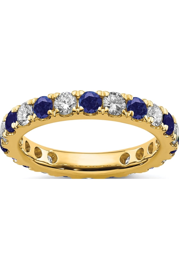 14K Yellow Gold Lab Grown Diamond Si1/Si2 G H I & Cr Blue Sapp Eternity Band (2 X 3.26) (Size 8.5) Made In India et0050-csa-100-85ylg
