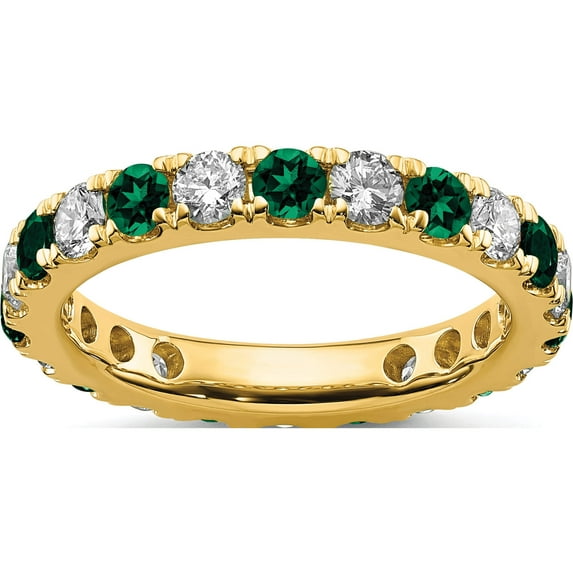 14K Yellow Gold Lab Grown Diamond Si1/Si2 G H I & Cr Emerald Eternity Band (2 X 3.26) (Size 5.5) Made In India et0050-cem-100-55ylg