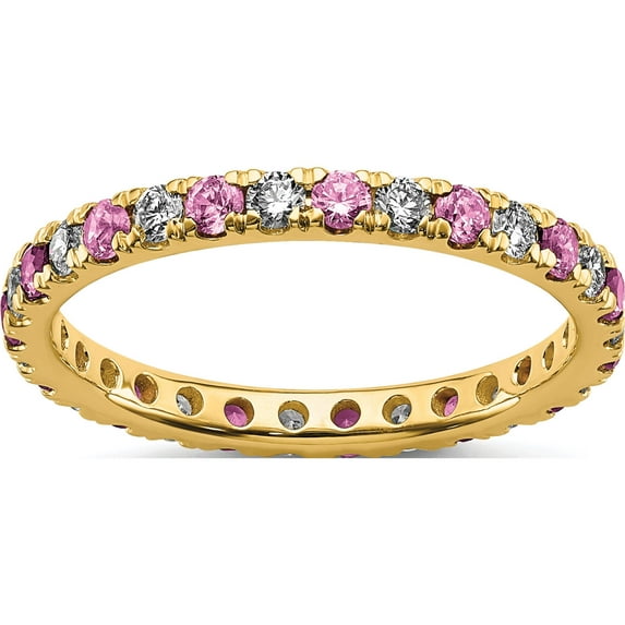 14K Yellow Gold Lab Grown Diamond Si1/Si2 G H I & Cr Pink Sapp Eternity Band (Size 7) Made In India et0049-cps-050-7ylg