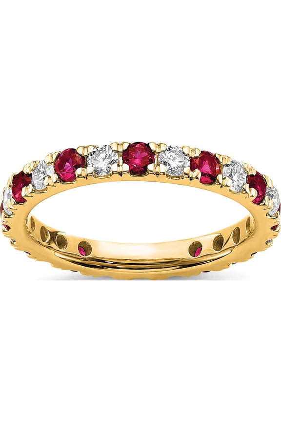 14K Yellow Gold Lab Grown Diamond Si1/Si2 G H I & Cr Ruby Eternity Band (2 X 2.65) (Size 8.5) Made In India et0048-cru-070-85ylg