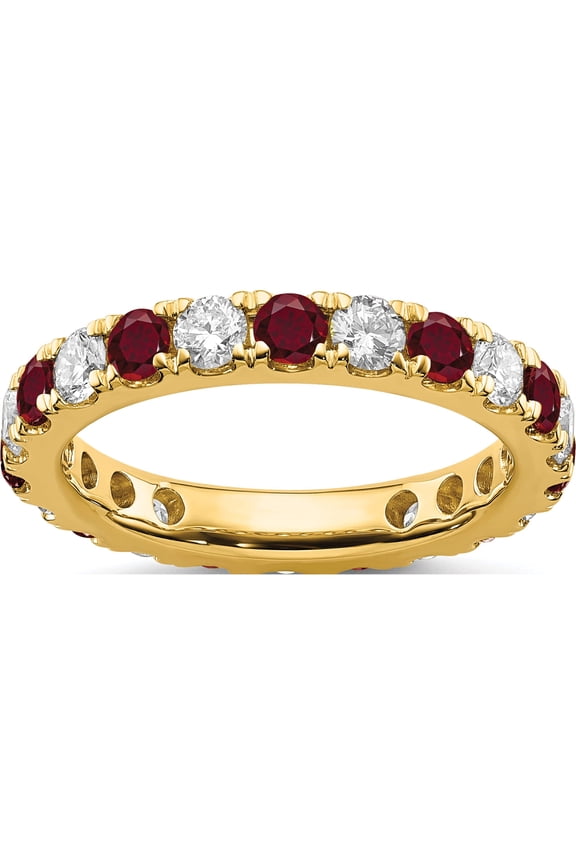 14K Yellow Gold Lab Grown Diamond Si1/Si2 G H I & Cr Ruby Eternity Band (2 X 3.26) (Size 5.5) Made In India et0050-cru-100-55ylg