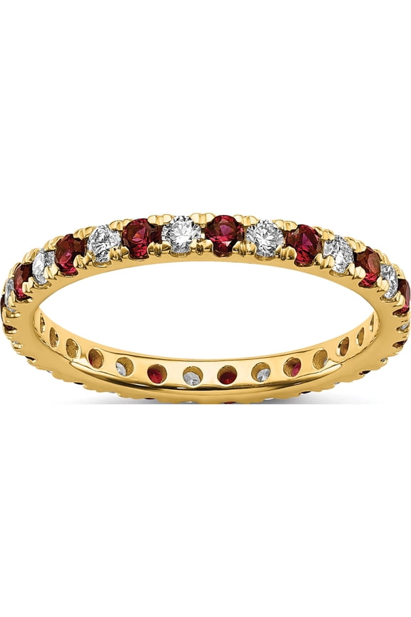 14K Yellow Gold Lab Grown Diamond Si1/Si2 G H I & Cr Ruby Eternity Band (Size 4) Made In India et0049-cru-050-4ylg
