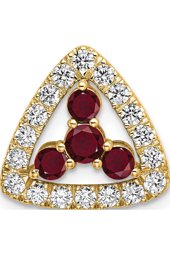 14K Yellow Gold Lab Grown Diamond Si1/Si2, G H I, & Cr Ruby Triangle Pendant (13.36 X 14.01) Made In India pm7932-cru-045-ylg