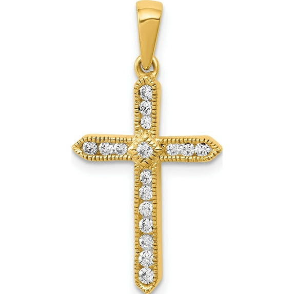 14K Yellow Gold Lab Grown Diamond Si1/Si2, G H I, Cross Pendant Made In India pm5061-025-ylg