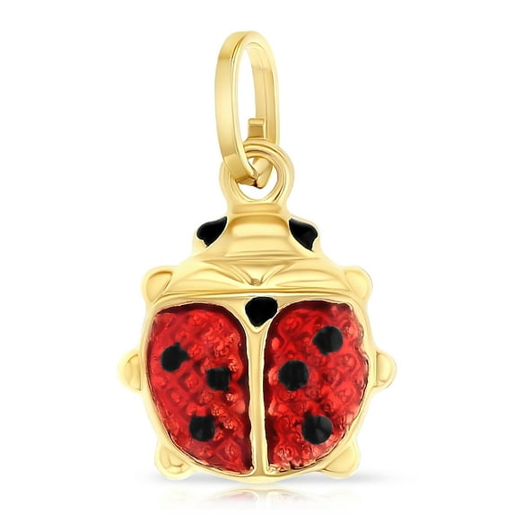 14K Yellow Gold Lady Bug Colored Enamel Lucky Charm Pendant For Necklace or Chain