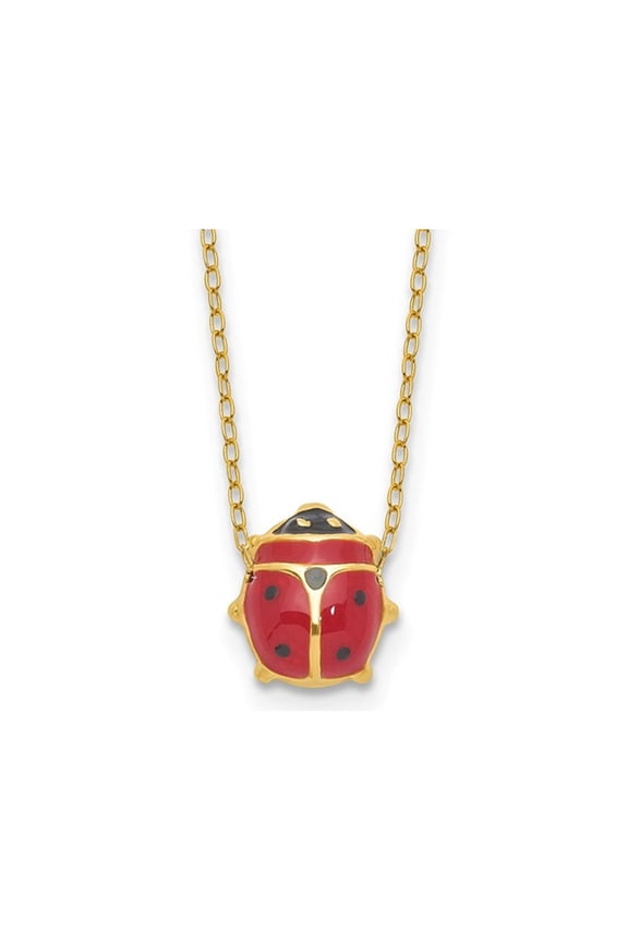 Gem & Harmony 14K Yellow Gold Ladybug Necklace with 17 inch Chain for Women