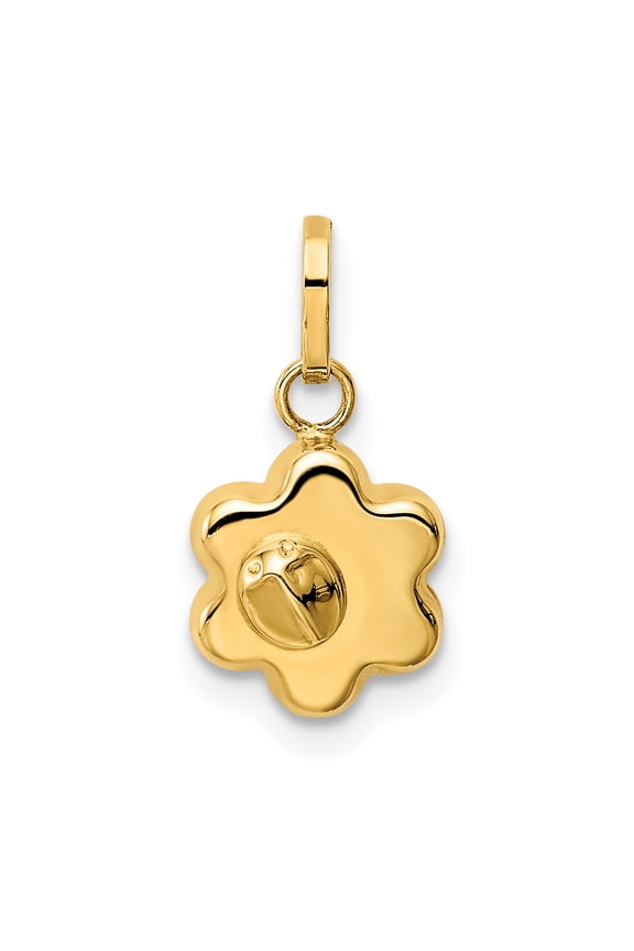 14K Yellow Gold Ladybug On A Flower Charm Pendant