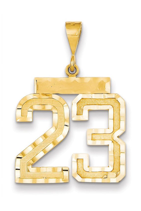 14K Yellow Gold Large Brushed Diamond-Cut Number 23 Charm Made In United States ln23