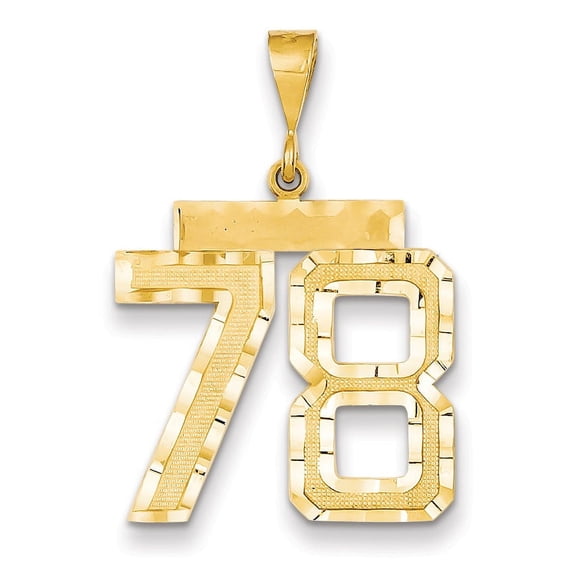 14K Yellow Gold Large Brushed Diamond-Cut Number 78 Charm Made In United States ln78