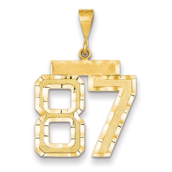 14K Yellow Gold Large Brushed Diamond-Cut Number 87 Charm Made In United States ln87