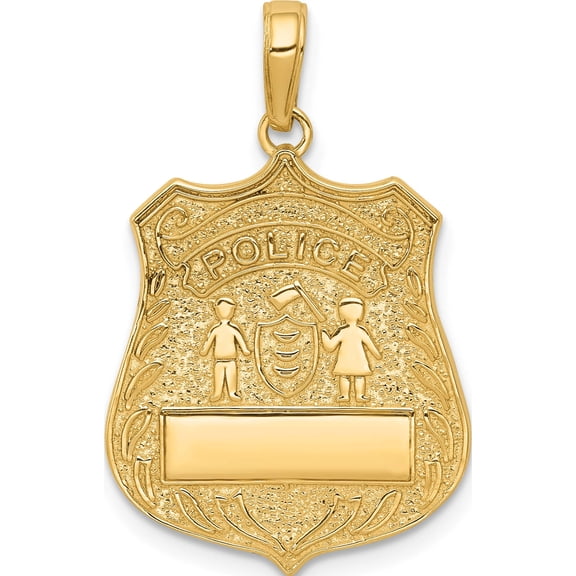 Jewelry by Sweet Pea 14K Yellow Gold Large Police Badge with Engravable Area Pendant